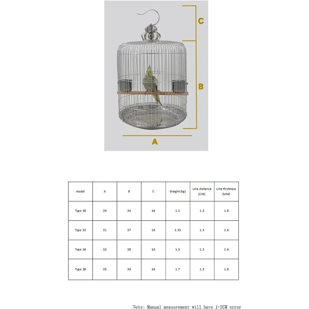 Large Stainless Steel Birdcage Round Design for Parakeets and Parrots Black Phoenix Peony Villa