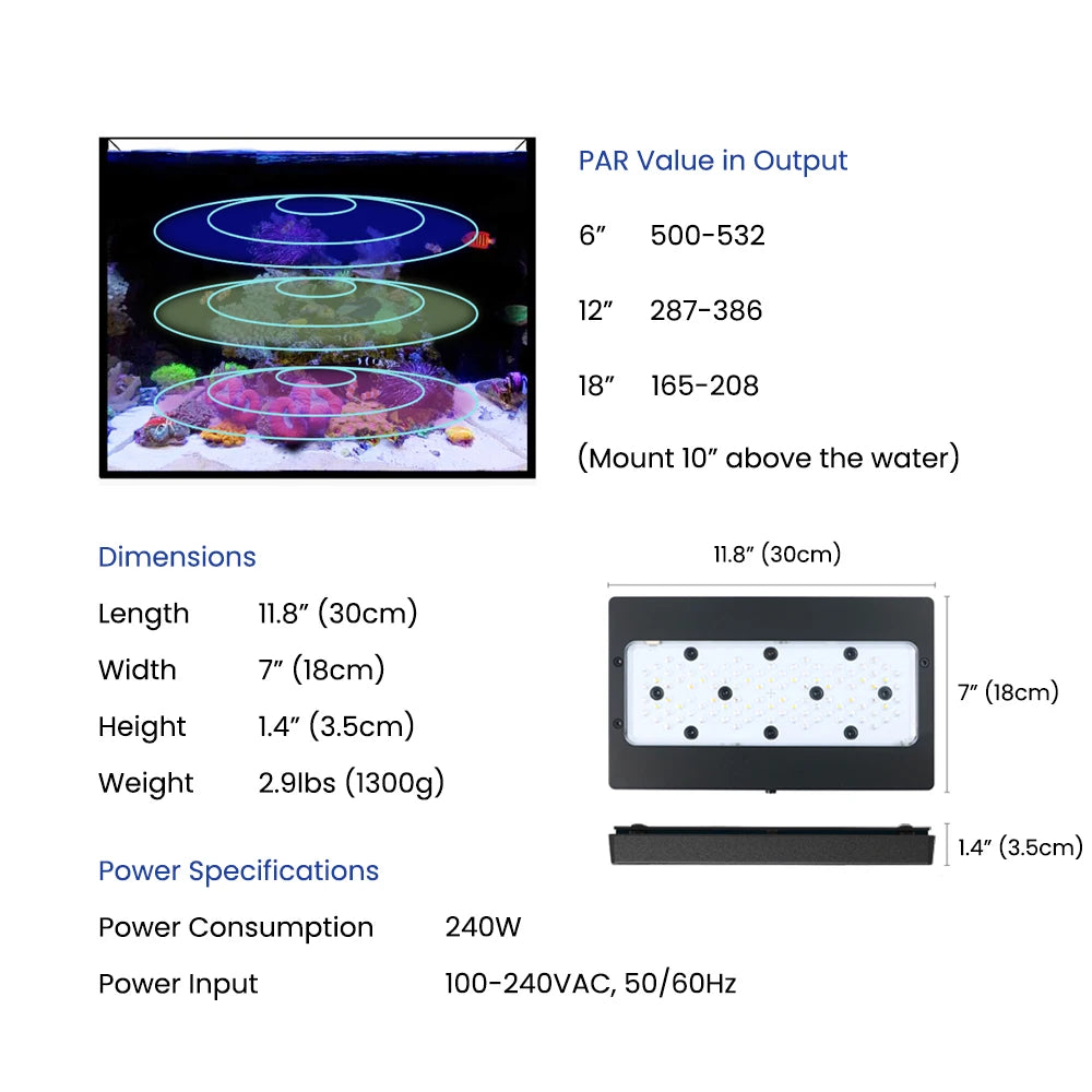 A8se II Max and Blue 240W WiFi APP Control Saltwater Aquarium Fish Tank Coral Reef LED Light SPS LPS
