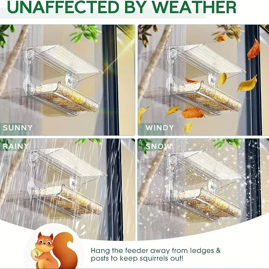 Indestructible Window Bird Feeder With Seed And Water Tray