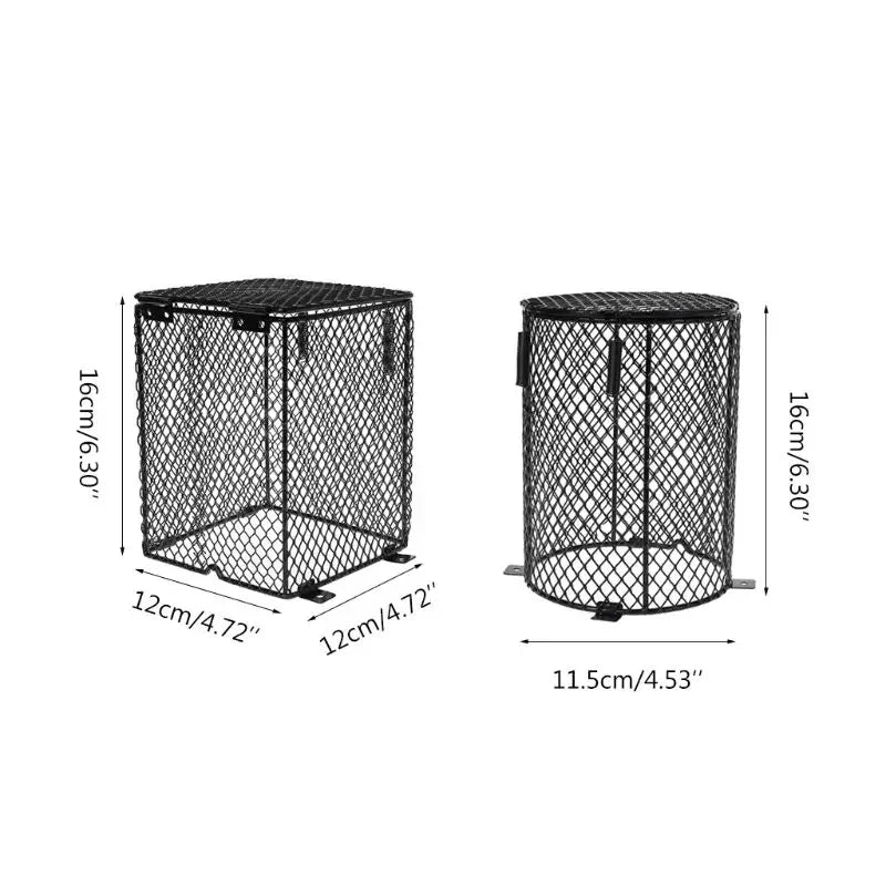 Reptile Heater Guard Heating Lamp Mesh Cover Anti Scald Lampshade Ceramic Light Bulb Protector Cylinder and Square Shaped