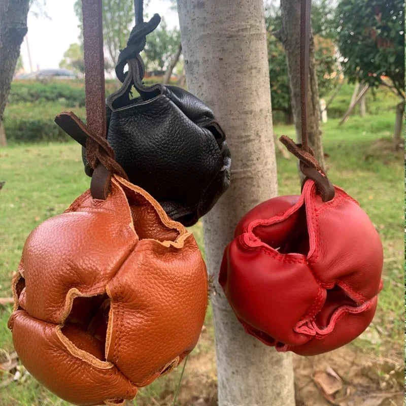 Leather Dog Training Ball Toy with Handle Soft Puppy Reward Fetch Catch Tug Toy