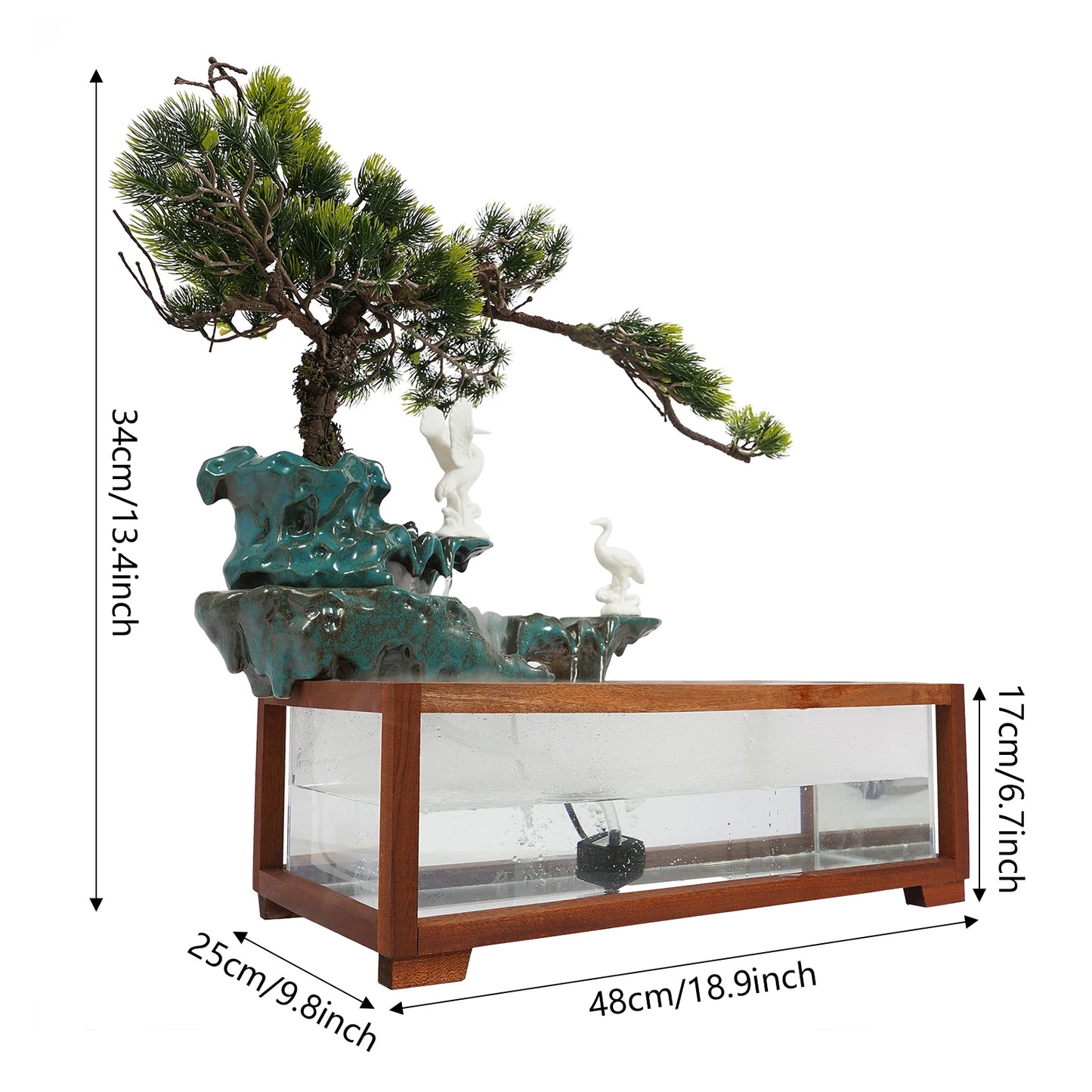 Fish Tank Flowing Ornament LED Light Tabletop Fountain Indoor Fountain for Living Room Bedroom Dining Room