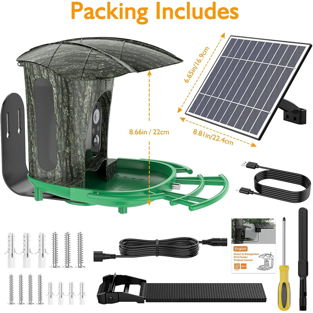 Smart Bird Feeder with Camera Outdoor Bird Watching Camera 1080P HD AI Wildlife Identification