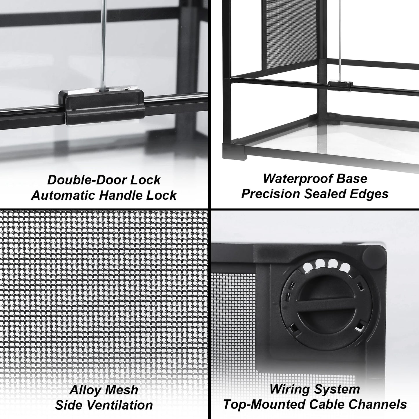 Glass Terrarium Front Reptile Tank With Top Screen Ventilation Escape Proof Lid