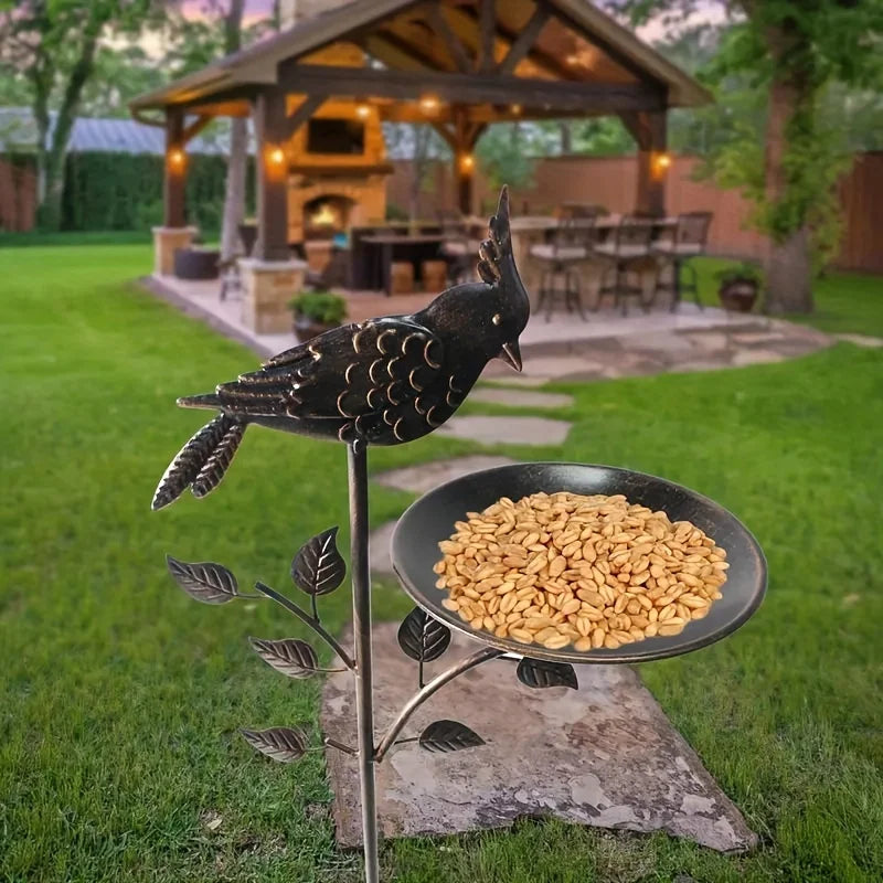 Metal Oriole Bird Feeder Stake, Antique Copper Outdoor Bath