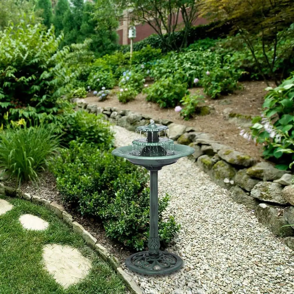 Blue 3 Tier Pedestal Bird Bath Outdoor Fountain Garden Decor