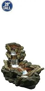 Outdoor Floor Rustic 2-Tiered Barrel and Pump Water Fountain, Old-Fashioned Fountain, 27", Bronze