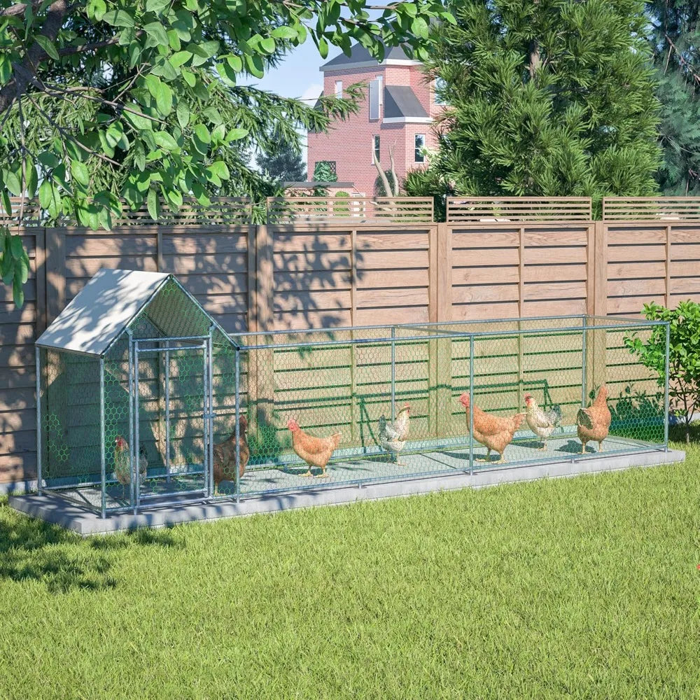 Metal Chicken Coop For 10 Chickens With Run And Wire Mesh