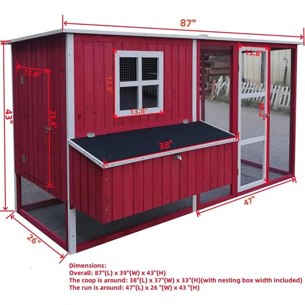 87 Inch Wood Hen House Outdoor For Four To Eight Chickens