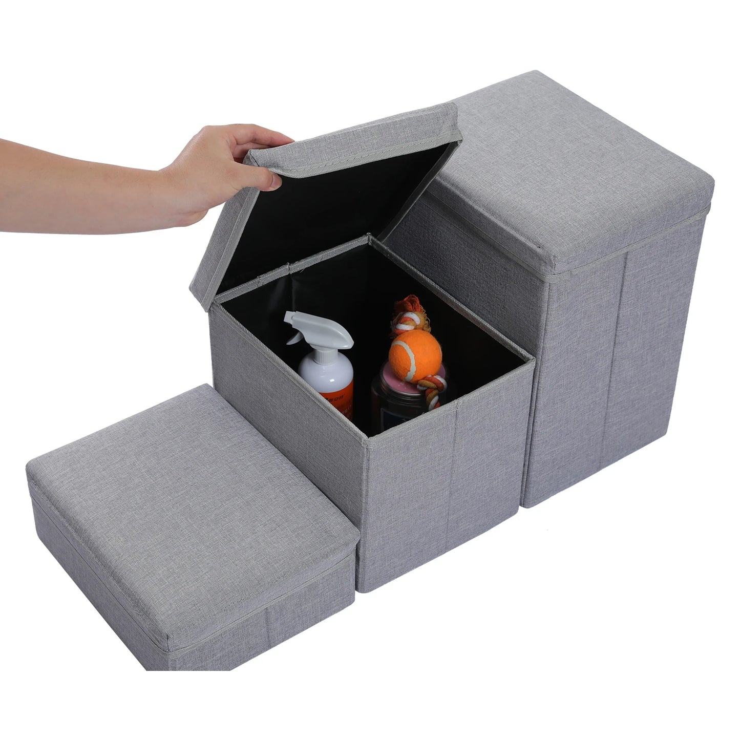 3-Tier Dog Stairs Foldable Pet Stair with Storage Box