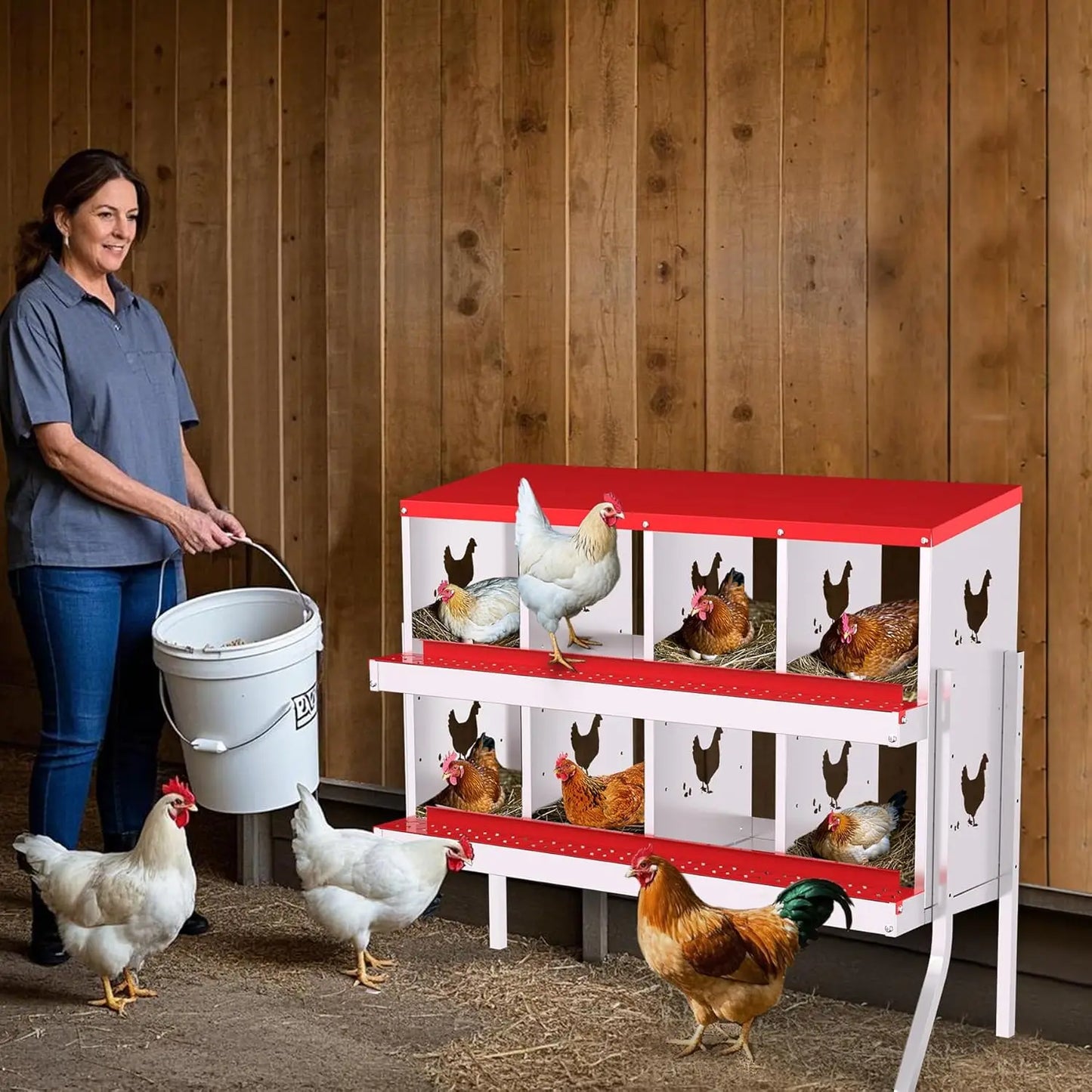 Chicken Nesting Box with Bracket Legs 6/8/10 Compartment for Chicken Coop Hens