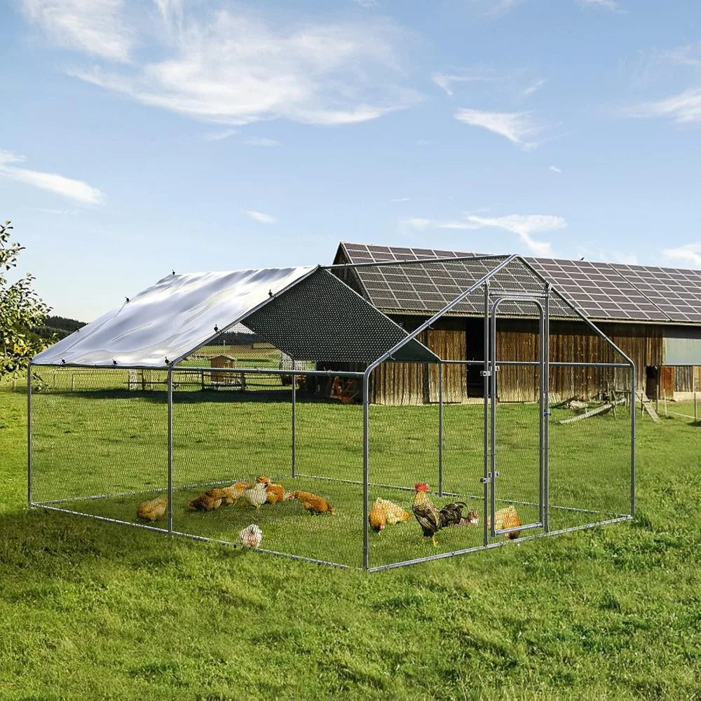 Large Metal Chicken Coop Outdoor Walk-in Chicken Run Heavy Duty Poultry Cage for Yard