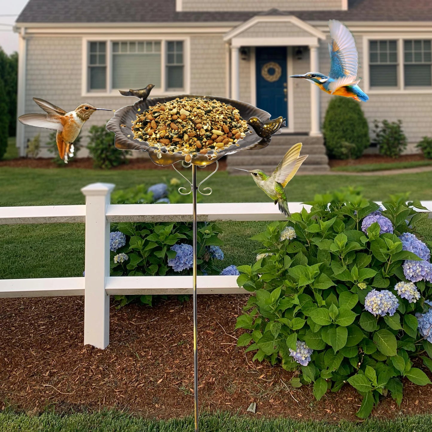 47.5 Inch Metal Leaf Shaped Bird Feeder Stake Waterproof Wild Bird Ground Feeder Bowl Durable Outdoor Lawn Ornament