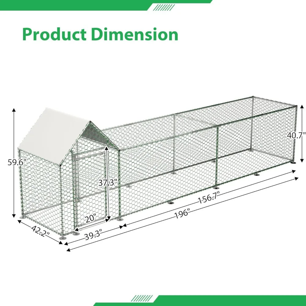 Metal Chicken Coop For 10 Chickens With Run And Wire Mesh
