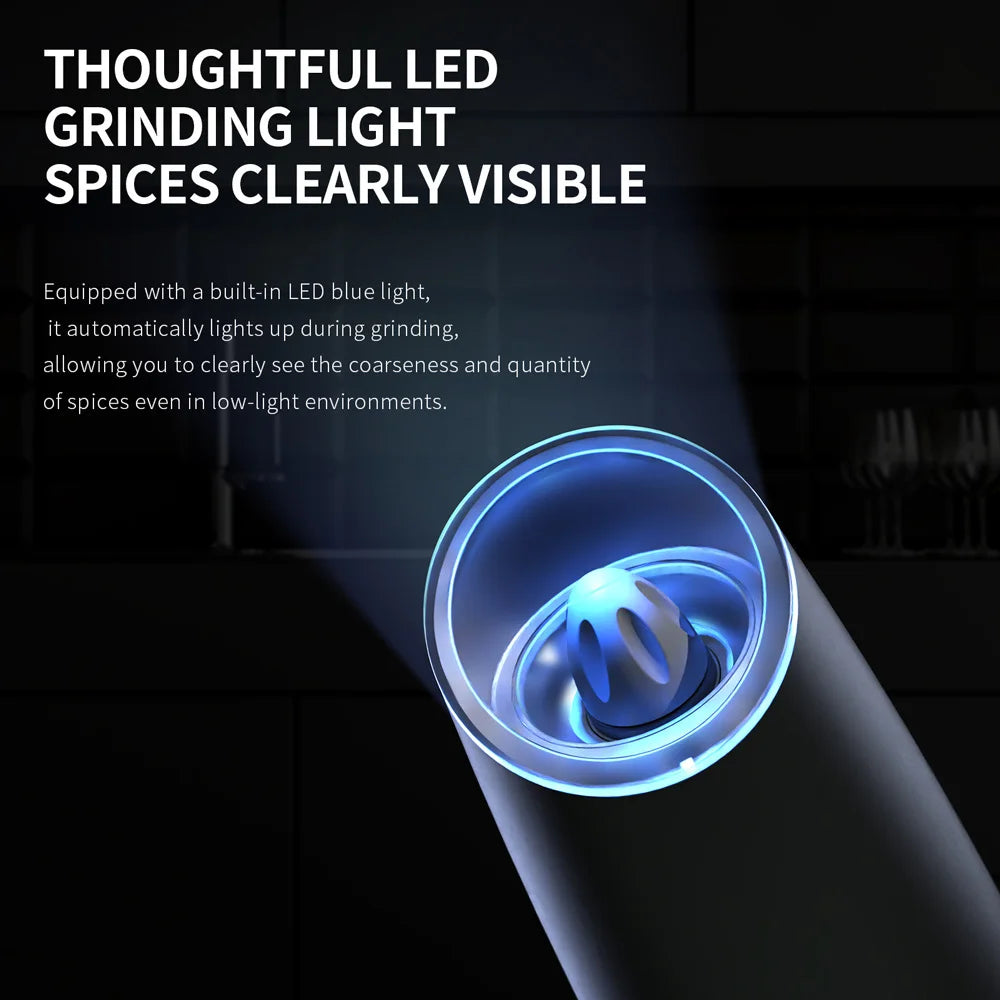 1/2Pcs Gravity Electric Salt And Pepper Grinder Set Battery Powered LED Light One Hand Automatic Operation
