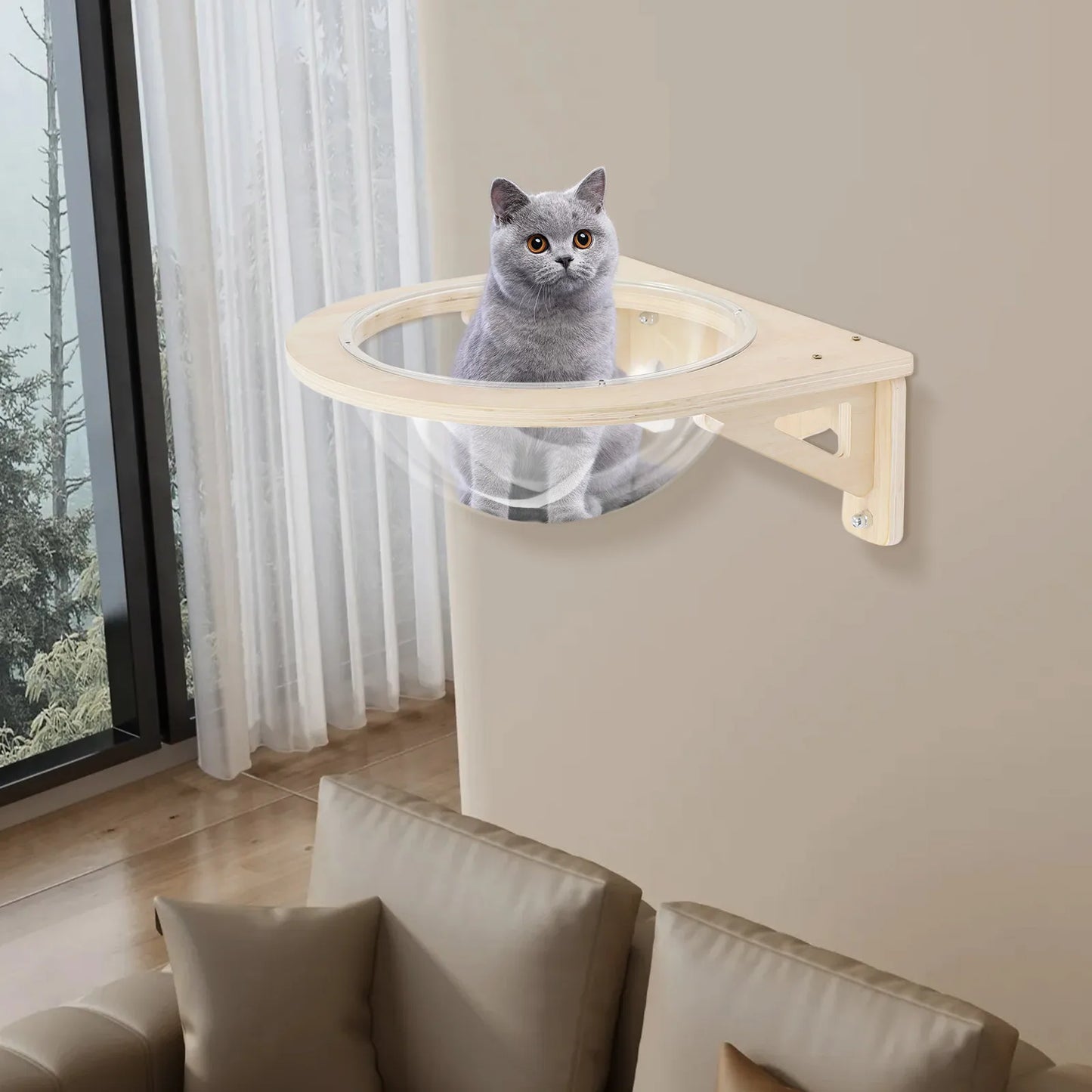 Wall Mounted Cat Bubble Bed Clear Capsule Pod For Indoor Cats