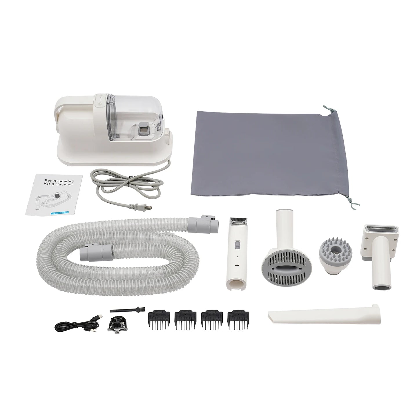 350W Pet Grooming Kit Vacuum Suction Cleaner and Dryer with 4 Grooming Tools for Dogs and Cats 1.4L Capacity Low Noise