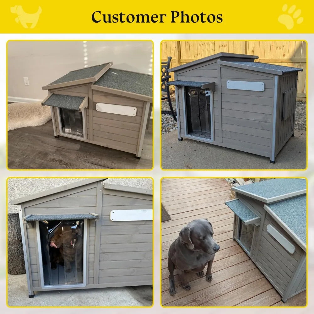 Dog House Outdoor Weatherproof Large Wooden Dog Kennel Indoor with Chew-Proof Iron Frame Removable Floor