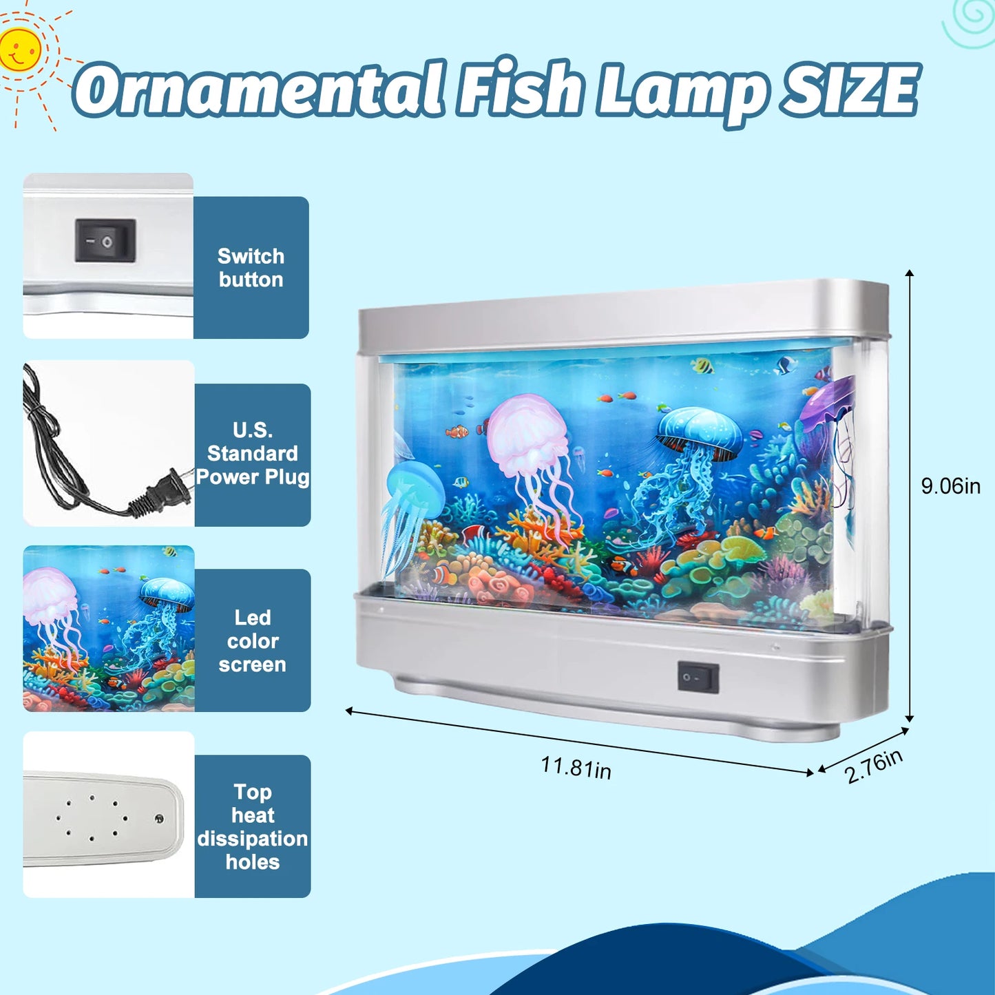 Artificial Aquarium Sensory Lamp with Moving Fish Simulation Decorative Ocean in Motion