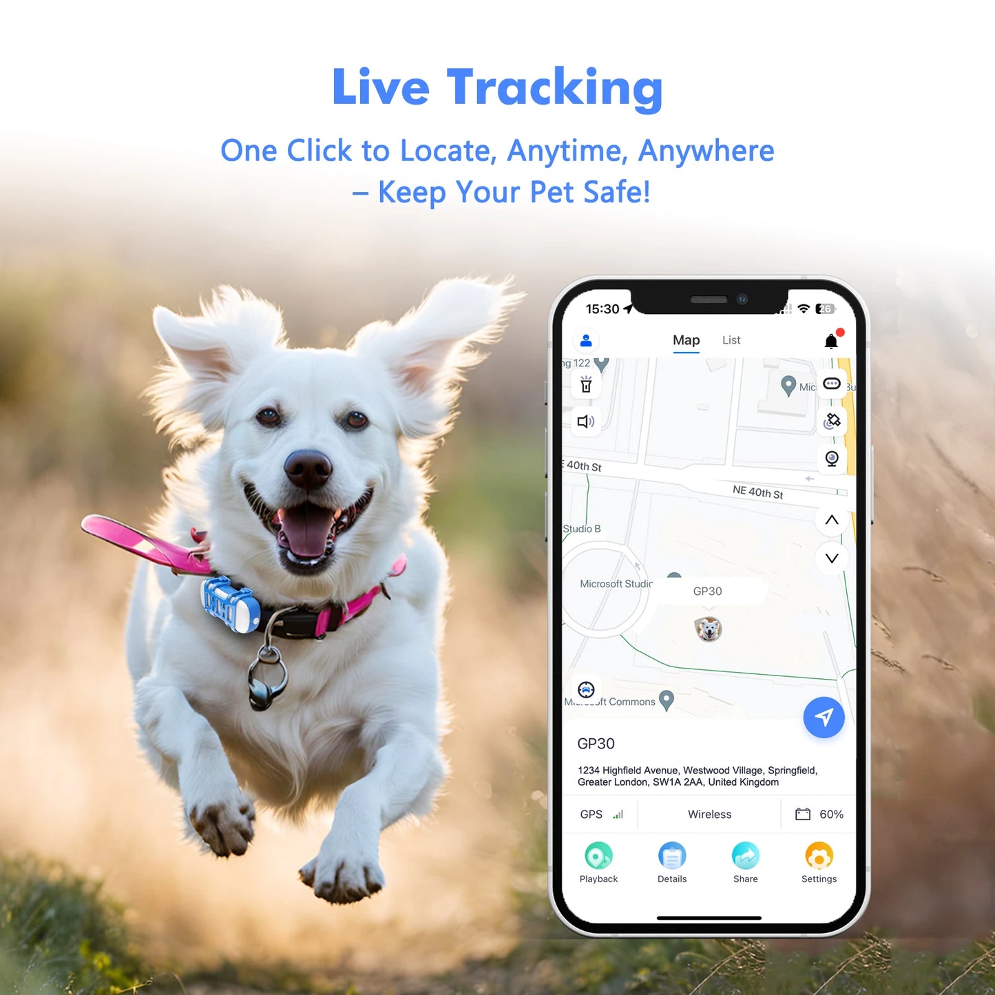 4G Dog Cat GPS Tracker for Pets - Waterproof Smart Locator
