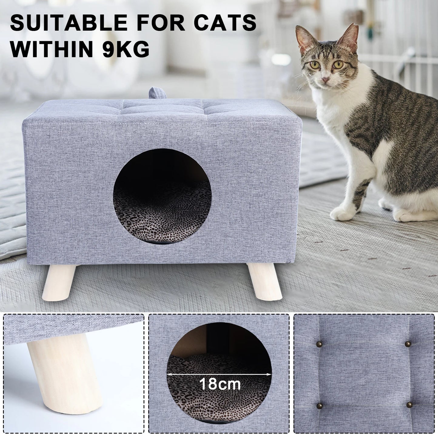 Wooden Cat House Cube With Mat And Cushion Bed For Cats