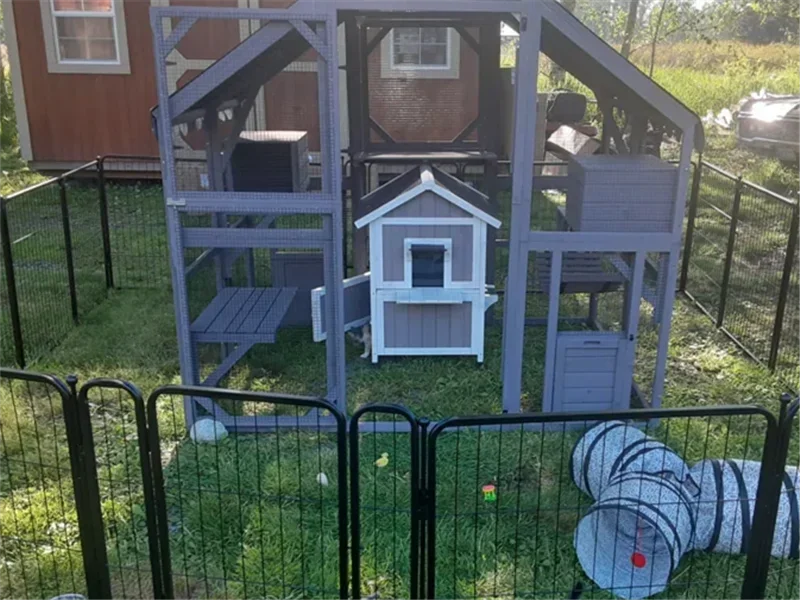 Cat Enclosure Outdoor Cat Catio Large Cat Run with Bridges, Walks, Small Houses, Roof Cover 28.27ft cat cage cat house