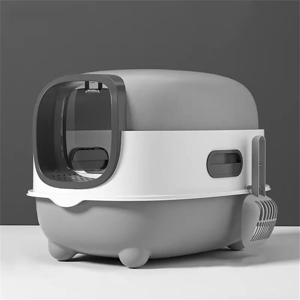 Hooded Oval Cat Litter Box Front Entry Enclosed With Scoop