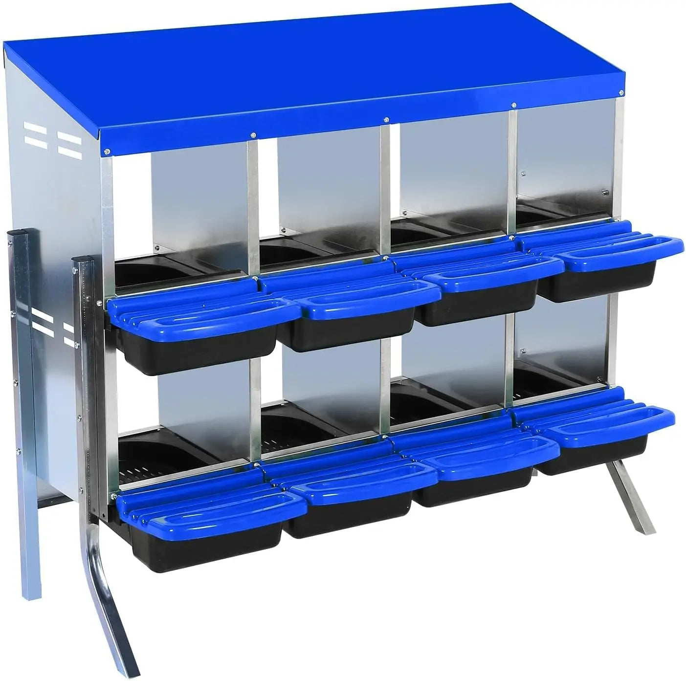 Chicken Nesting Boxes 8 Compartment Metal Egg Laying Box with Swing Perch and Rollout Egg Collection