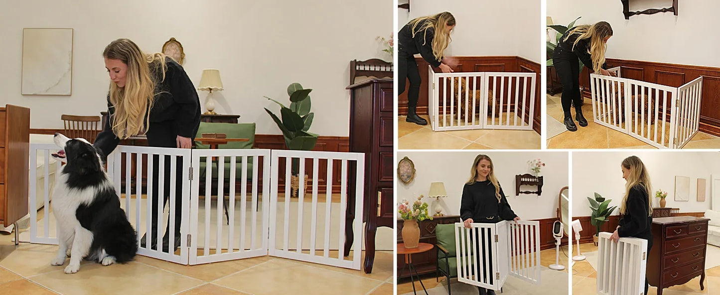 Dog Gate Indoor Freestanding Wooden Pet Fence for Home
