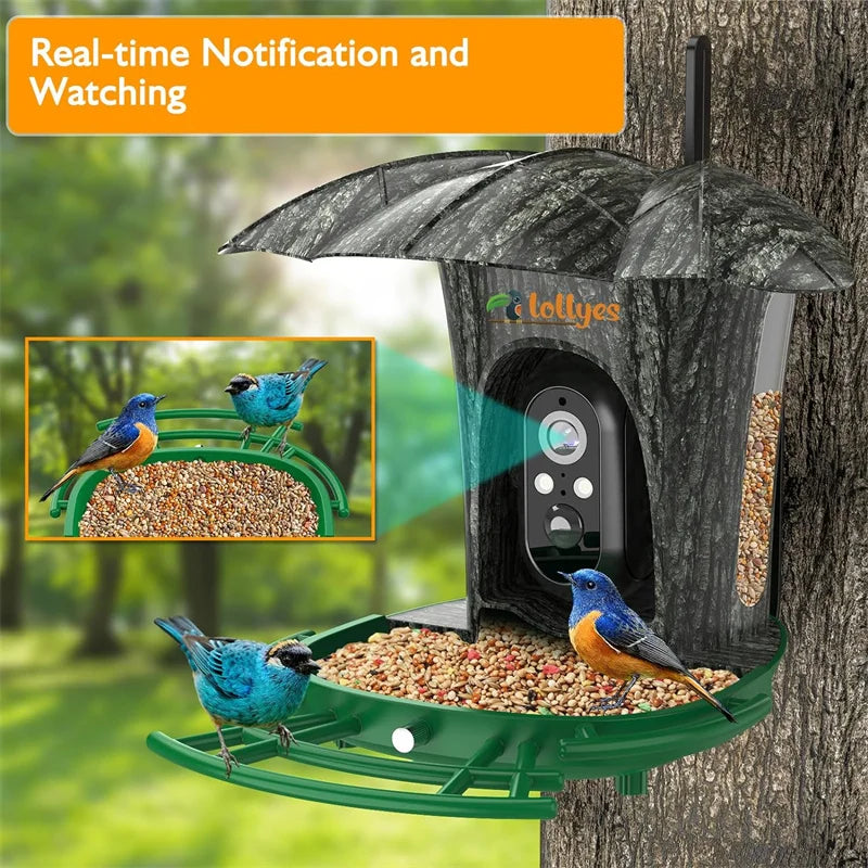 Smart Bird Feeder Camera with 64G Card 1080P HD Bird Species Identification Bird House with 7W Solar Panel for Wild Bird Watching