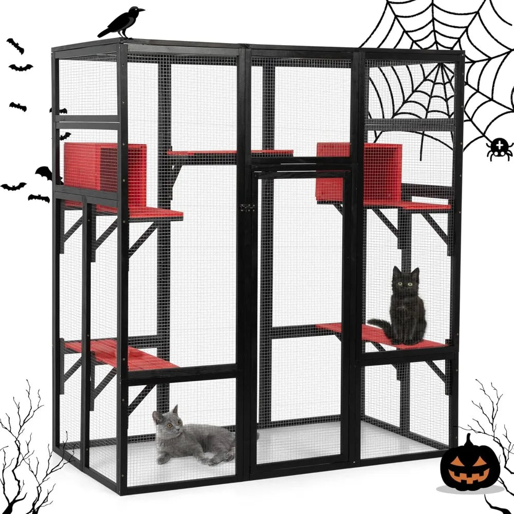 71Inches Wood Catio Outdoor Cat Enclosure UV Resistant