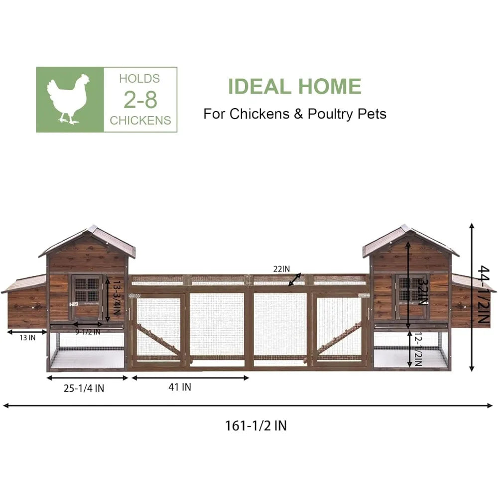 Large Wooden Chicken Coop With Run For 2 To 8 Chickens