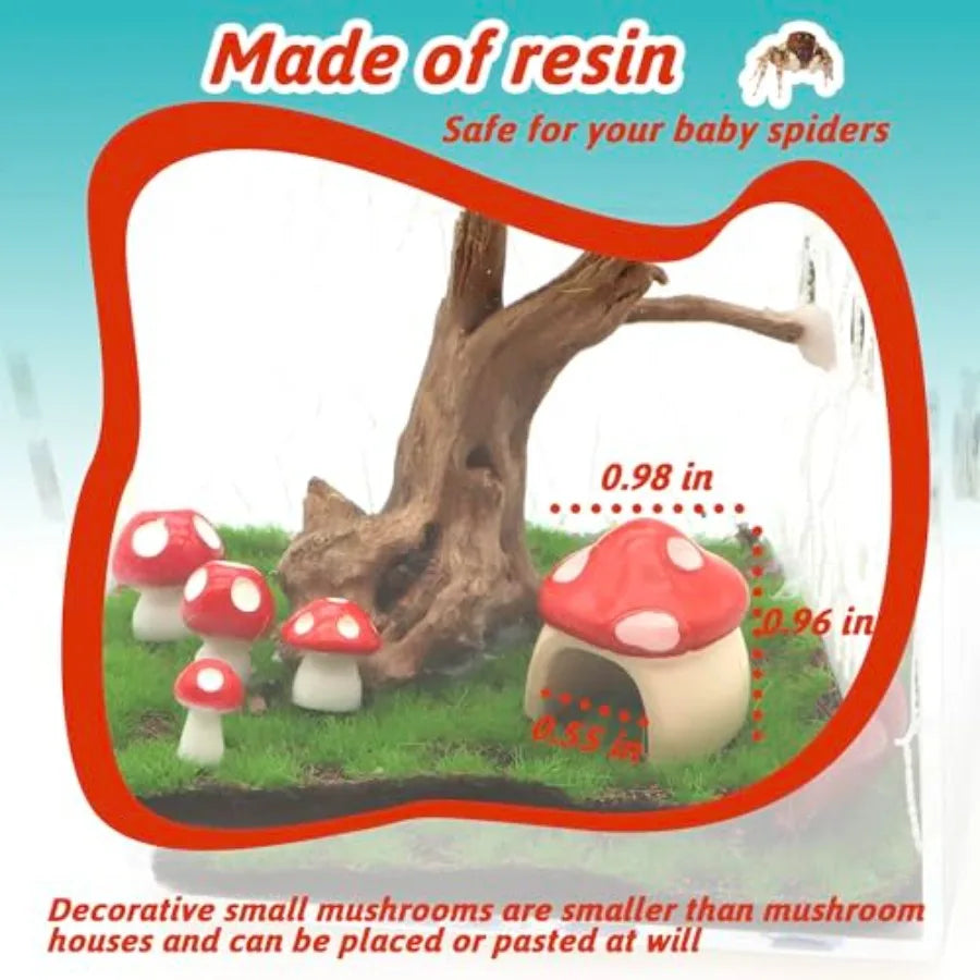 5 Pack Jumping Spider Habitat Decor Mushroom Hide Resin Accessories Terrarium