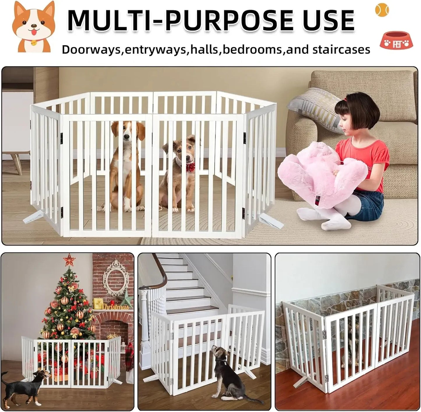 Dog Gate Indoor Freestanding Wooden Pet Fence for Home