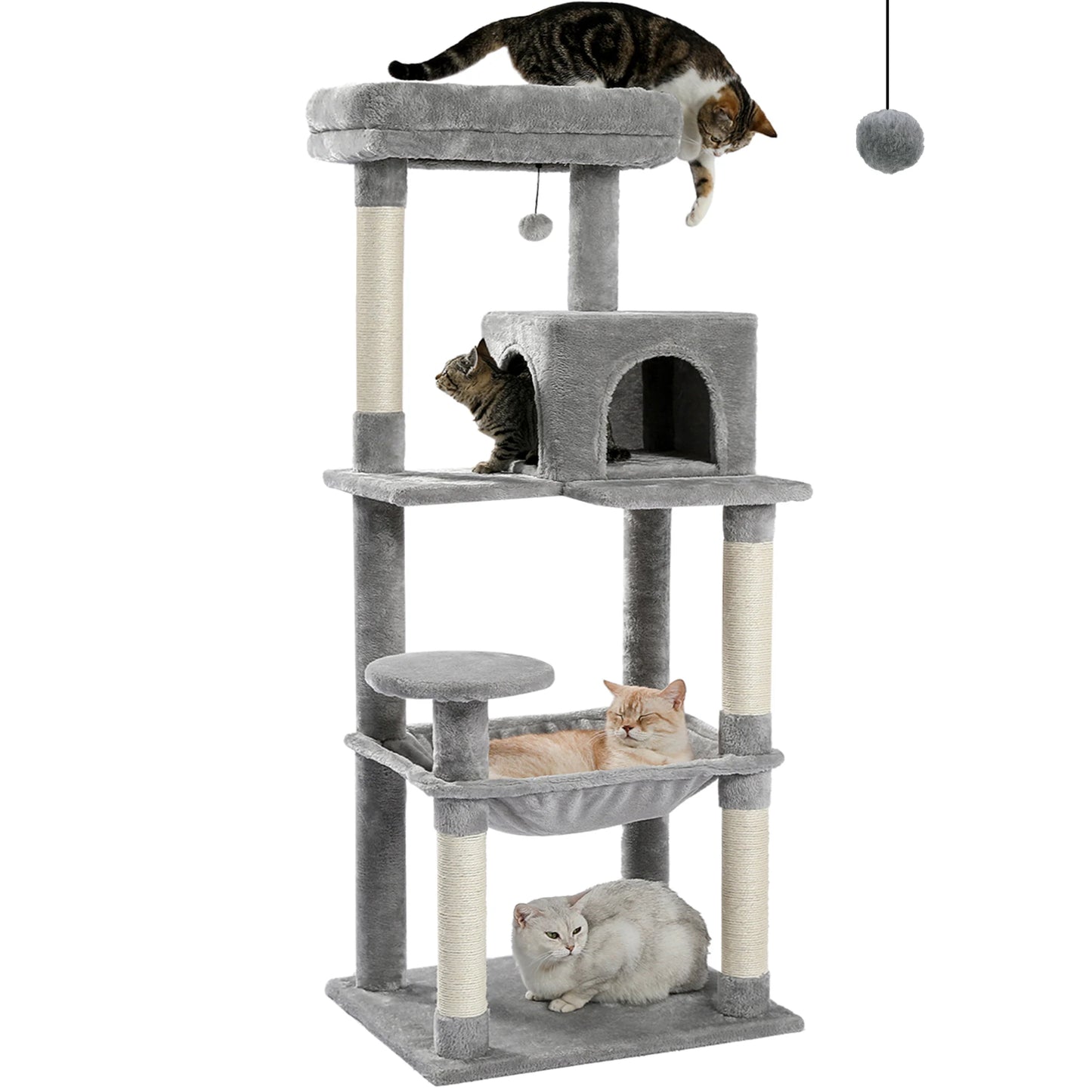 Cat Tree for Indoor Cats 5 Level Cat Tower with Large Hammock Sisal Covered Scratching Posts Cozy Condo Top Perch