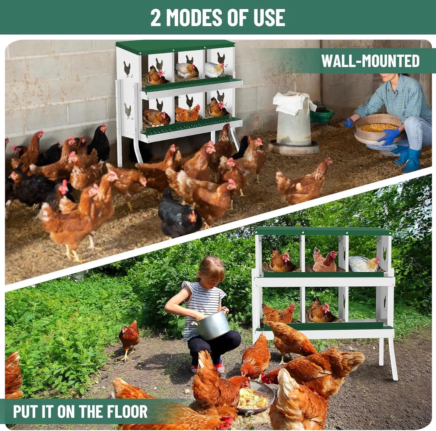 Chicken Nesting Box with Bracket Legs 6/8/10 Compartment for Chicken Coop Hens