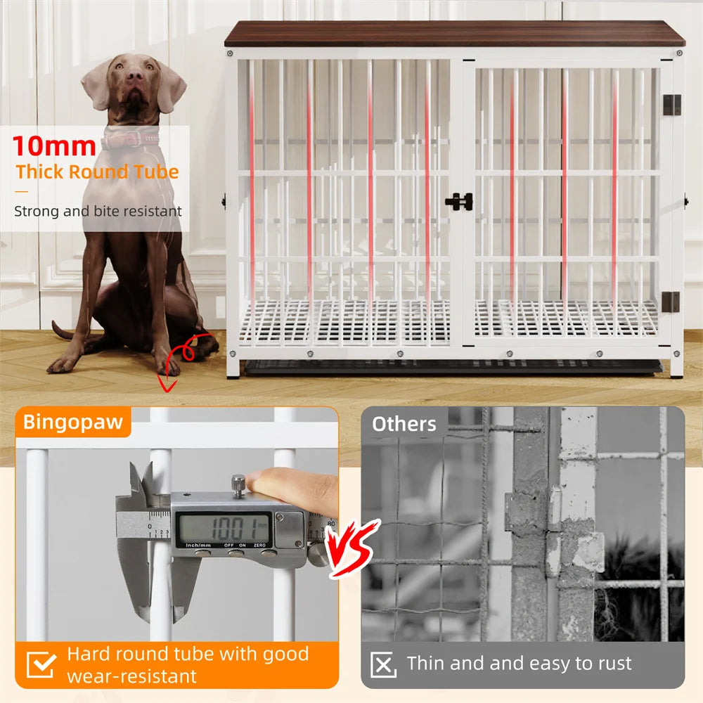 Large Wooden Dog Crate Indoor Furniture Style Elevated Pet Dog Cage Kennel End Table Lattice Playpen with 3 Doors