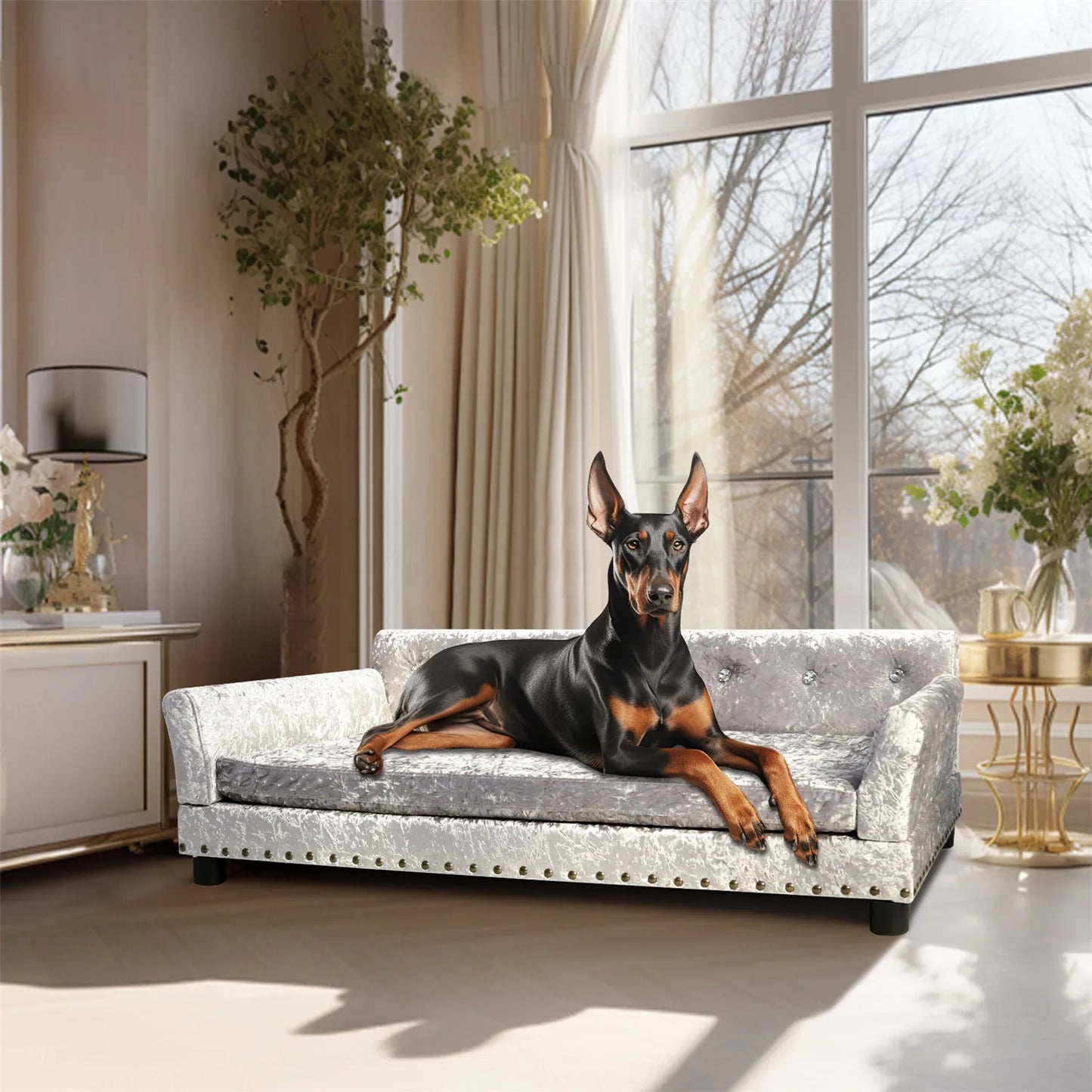BingoPaw Large Dog Sofa Bed Deluxe Tufted Elevated Couch