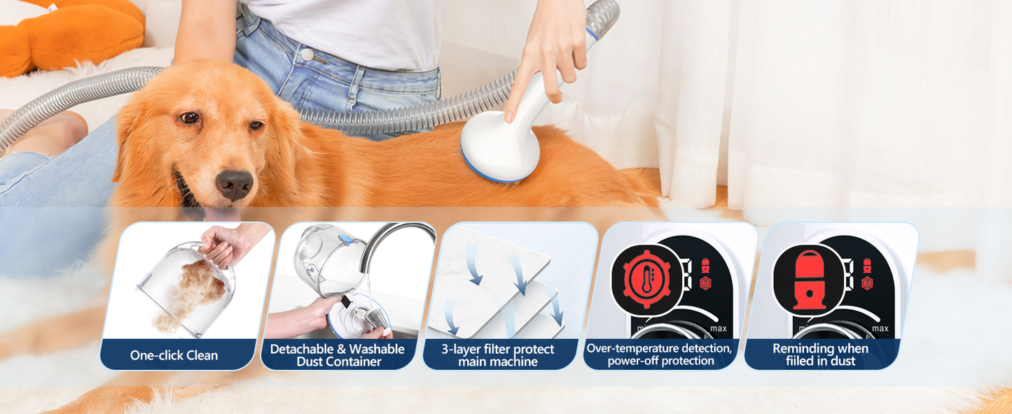 Dog Grooming Kit with 2L Vacuum Suction 99% Pet Hair