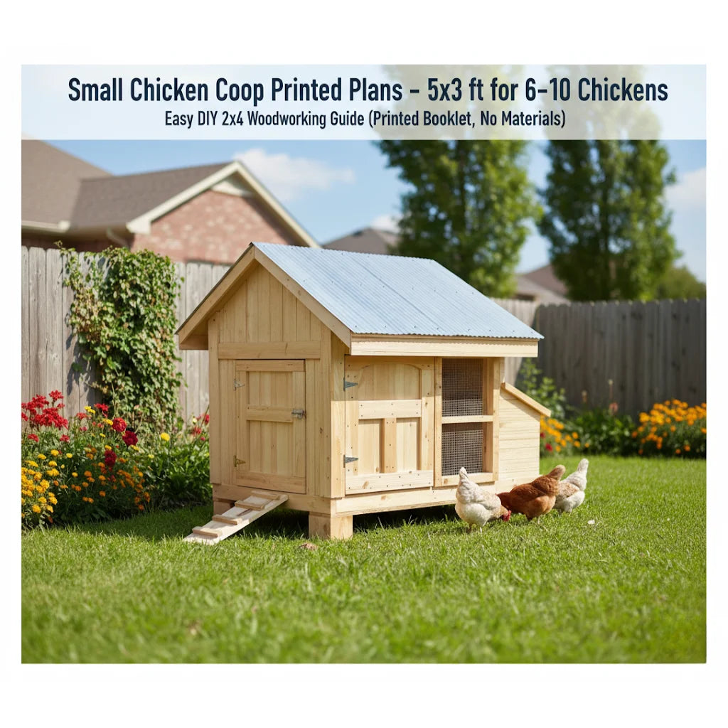 Small Chicken Coop Printed Plans 5x3 Ft For 6 To 10 Chickens Easy DIY 2x4 Woodworking Guide Booklet No Materials