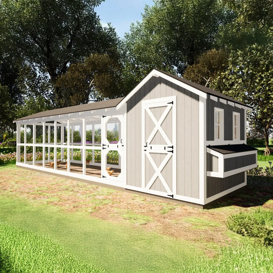 8x32 Large Chicken Coop Plans With 24ft Run For 24 Chickens