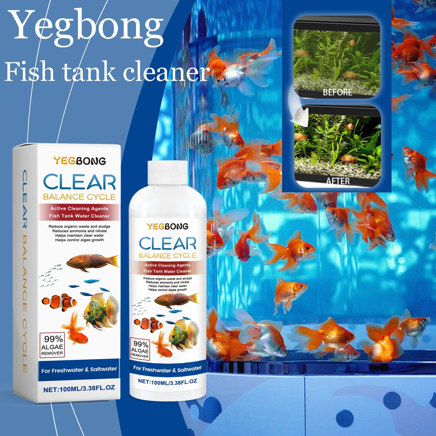 Yegbong Natural Fish Tank Water Cleaner for Algae Control and Clear Water