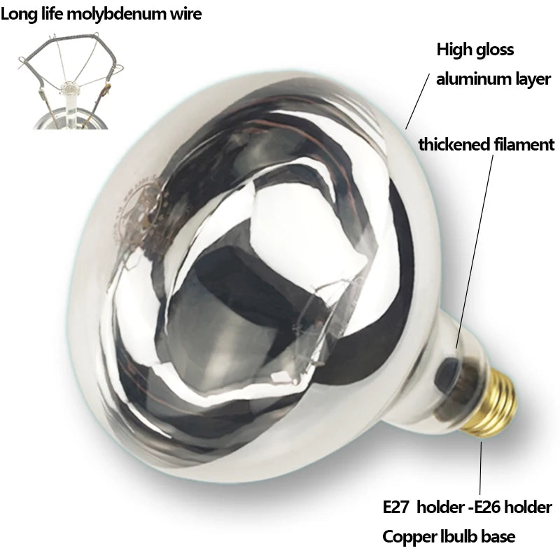 BONGBADA Infrared Heating Lamp for Chickens Ducks Piglets Pets Food Physiotherapy Red White R125 100W 275W