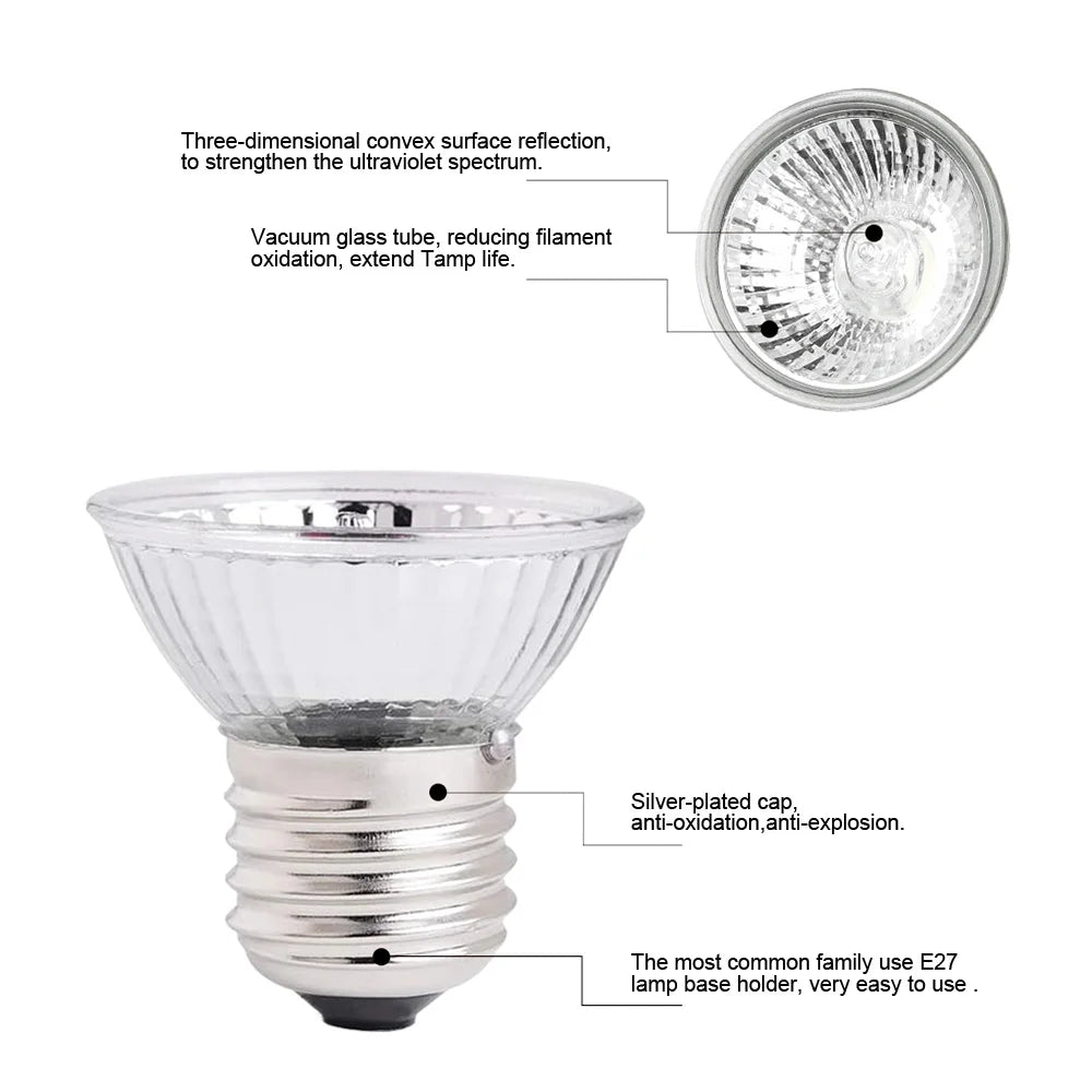 Reptile Heat Lamp Bulb With Clip-on Dimmable UVA UVB