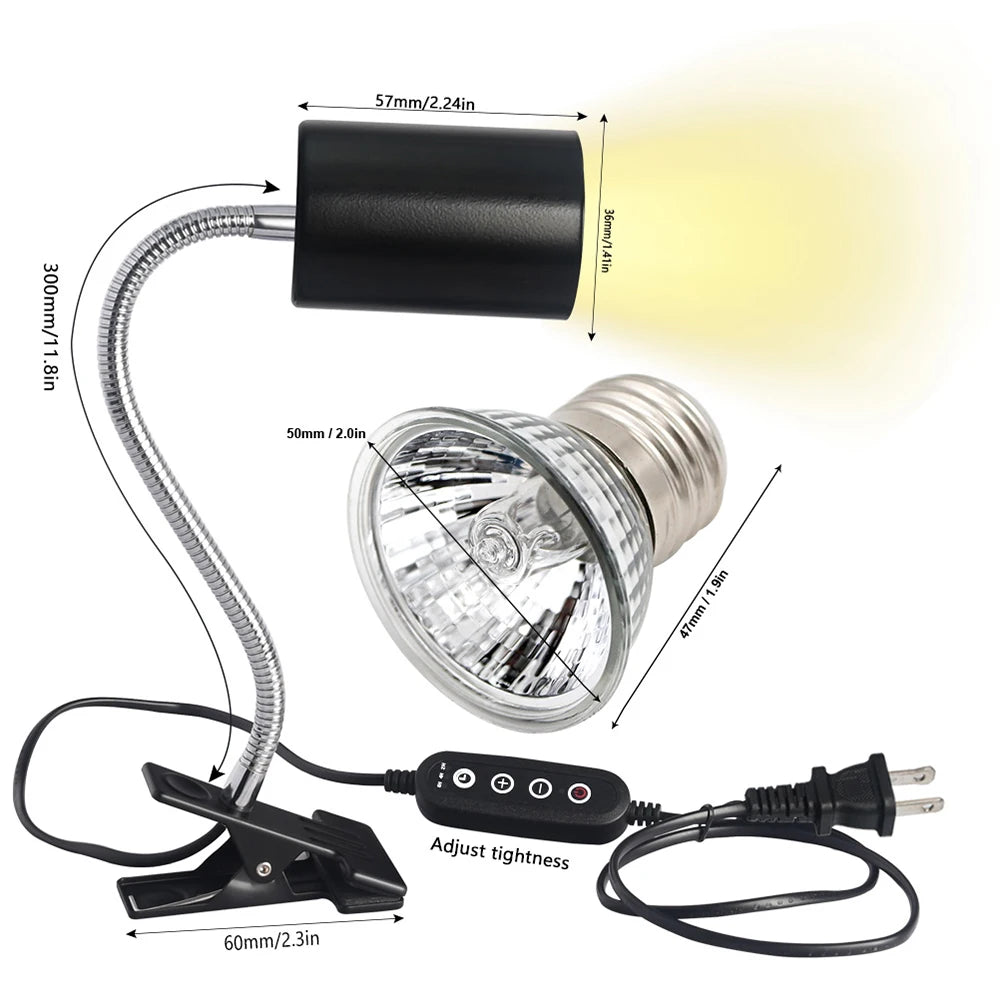 Reptile Heat Lamp Bulb With Clip-on Dimmable UVA UVB