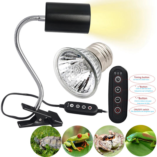 Reptile Heat Lamp Bulb With Clip-on Dimmable UVA UVB