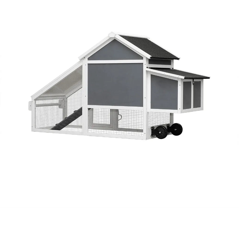 Henhouse 71” Movable Chicken Coop with Wheels for 4-6 Chickens Outdoor Coop with Run and Nesting Box Wooden Duck House