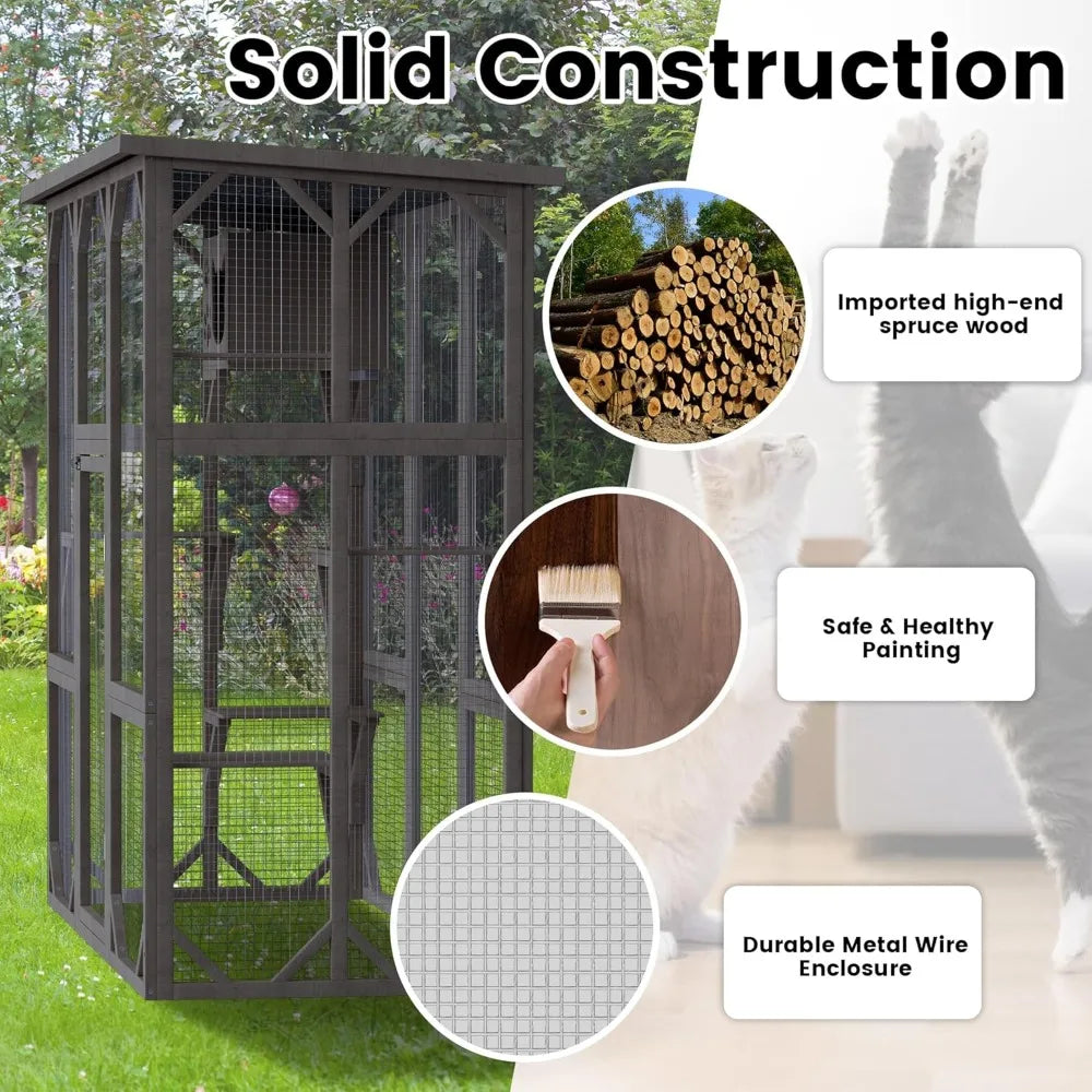 Catio Cat House Cage Enclosure with 5 Platforms and Kennel