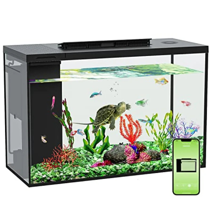 4.5 Gallon Self Cleaning Betta Fish Tank Kit With Built In Filter Adjustable LED Light Water Pump App Controlled