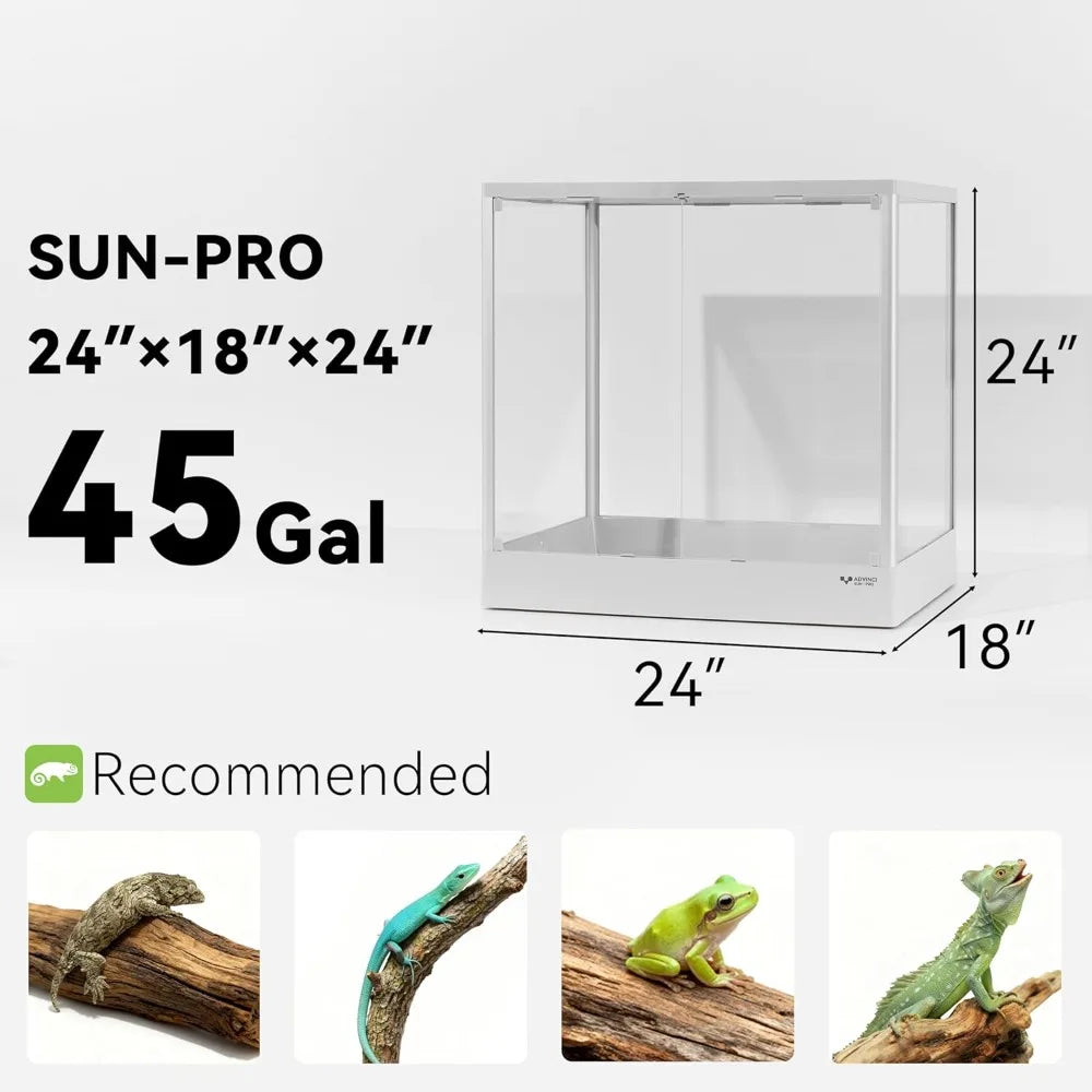 24x18x24 45 Gallon Reptile Glass Terrarium With Knock Down Design Dual Locking Security Mesh Durable Aluminum Frame